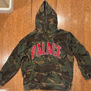 PALACE Green Camouflage Hoodie with Red Accents